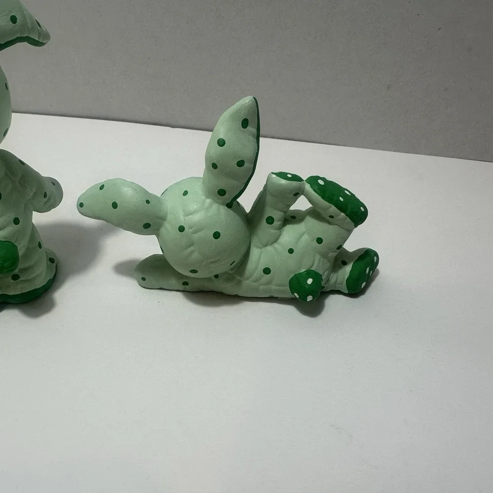 3 pc Ceramic Bunny Rabbit Figurines Big‎ Eyed Ears Stuffed Stitched Hand Painted